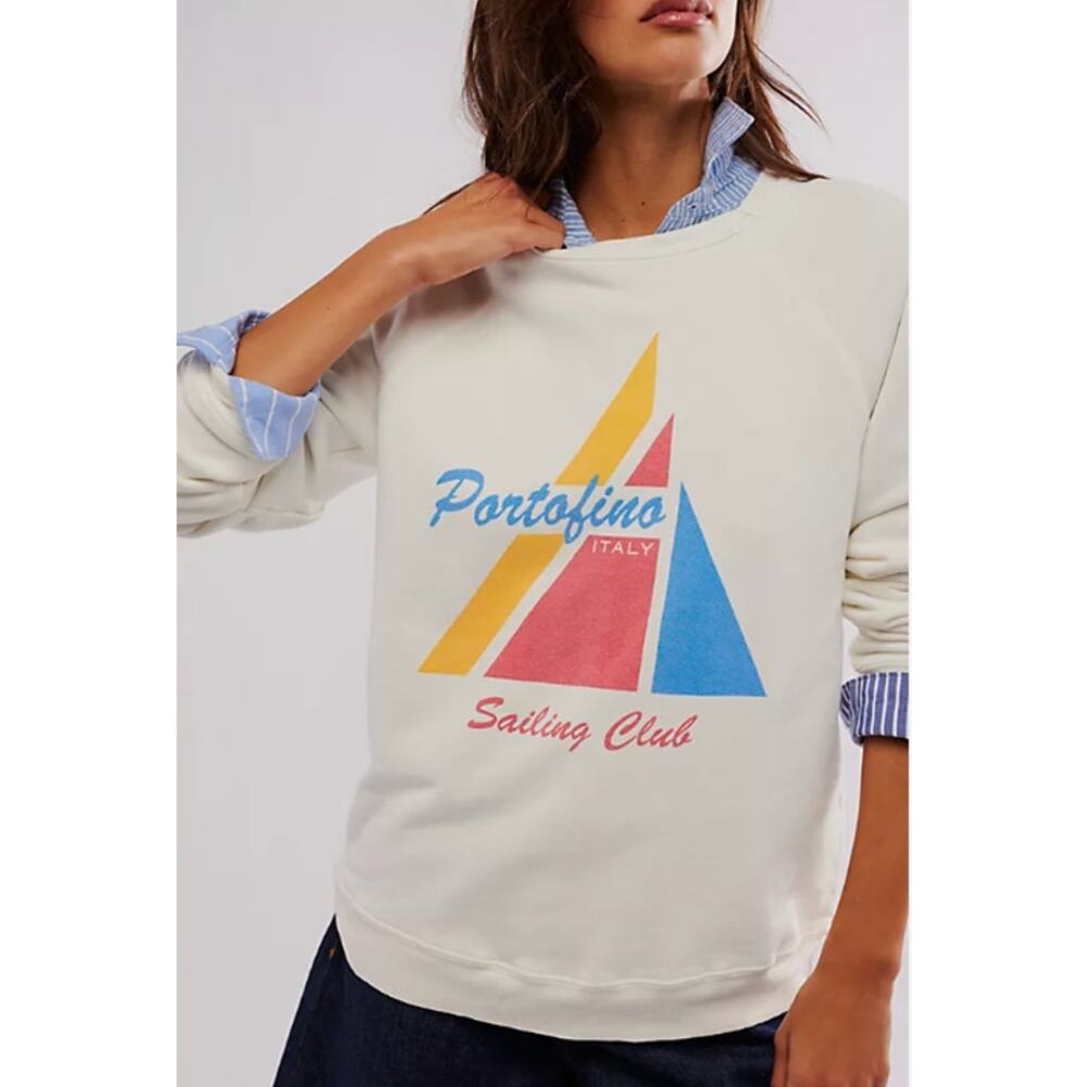 Free People Cream Sailing Club Sweatshirt